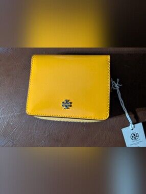 Tory Burch Emerson Squash Patent Zip Wallet with Logo